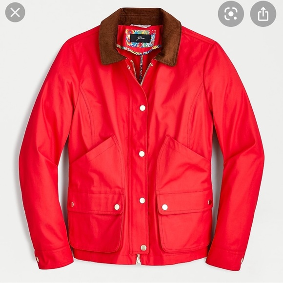 J. Crew Red Liberty Print Barn Jacket NWT - Picture 2 of 5